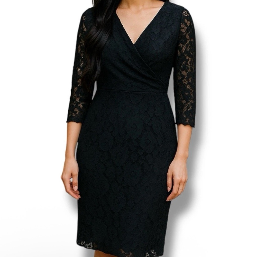 J Crew Black Faux Wrap Lace Dress Lined Size 0 Wedding Whimsigoth Party Feminine